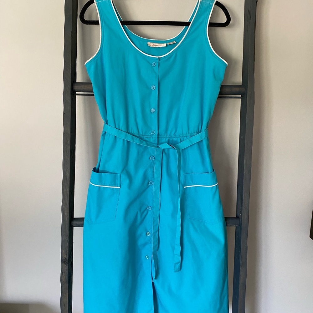 Vintage Blue Sleeveless Button-Down Dress